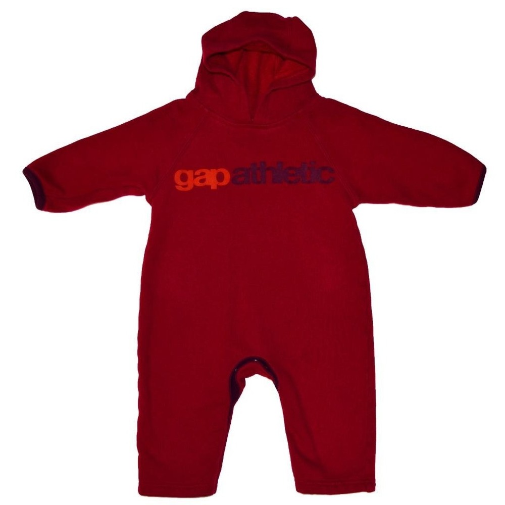 EUC Baby Gap Infant Boys 6 12 Months Long Sleeve Hood Red Body Suit